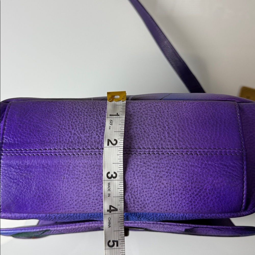 Anuschka purple leather w painted flowers crossbody bag - Picture 13 of 15